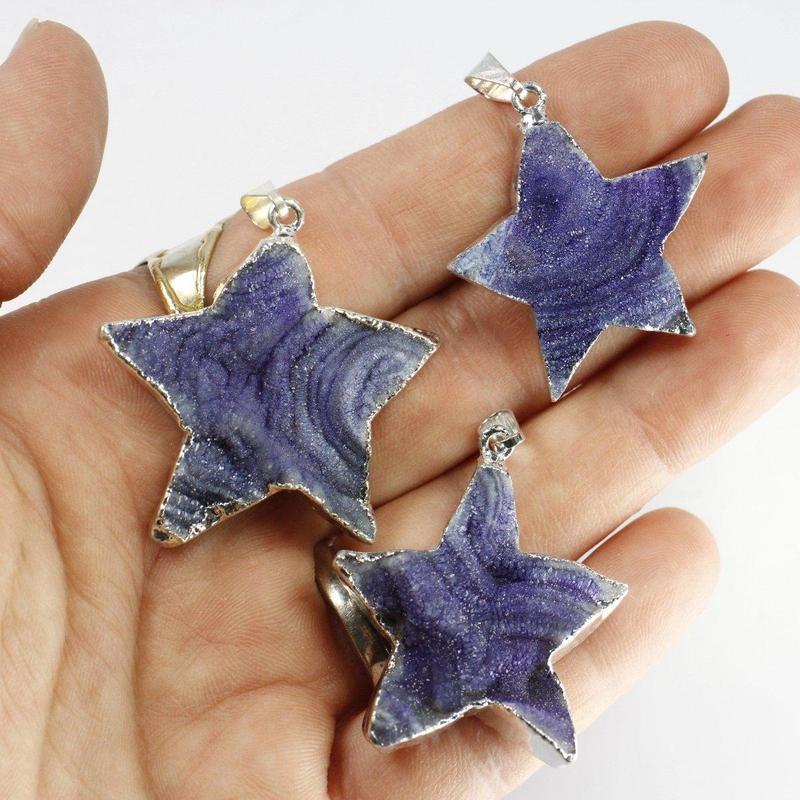 Silver Plated Natural Druzy Agate Star Pendants | Dyed & Natural-Nature's Treasures