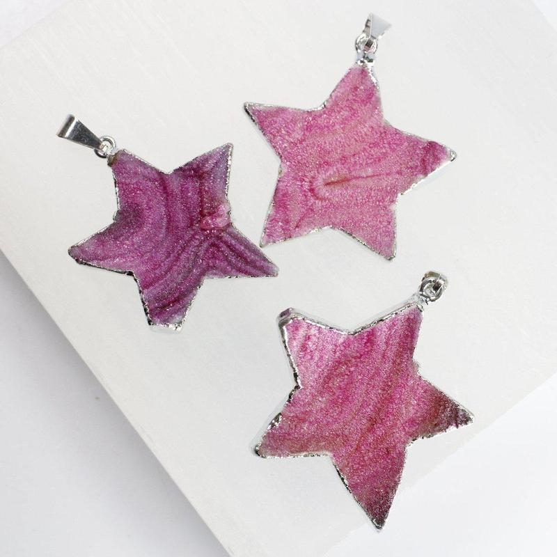 Silver Plated Natural Druzy Agate Star Pendants | Dyed & Natural-Nature's Treasures