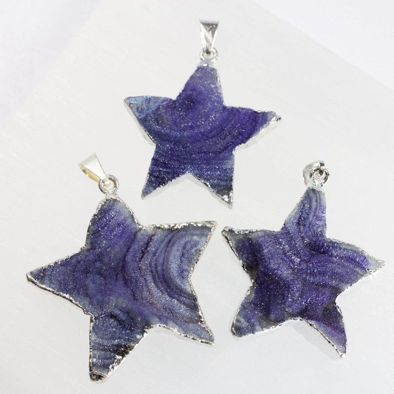 Silver Plated Natural Druzy Agate Star Pendants | Dyed & Natural-Nature's Treasures