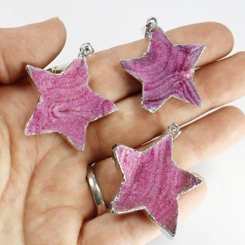 Silver Plated Natural Druzy Agate Star Pendants | Dyed & Natural-Nature's Treasures