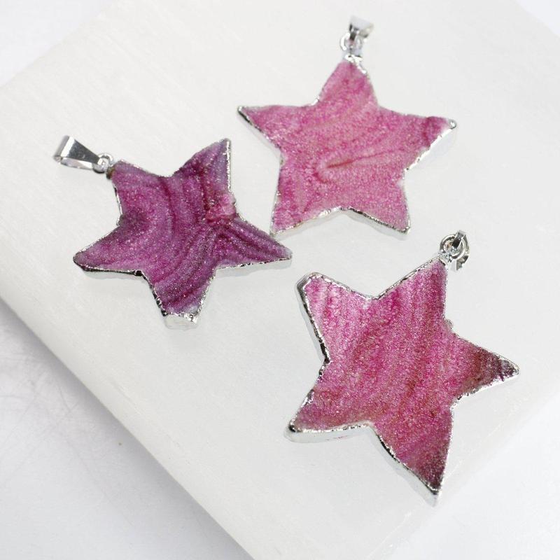 Silver Plated Natural Druzy Agate Star Pendants | Dyed & Natural-Nature's Treasures