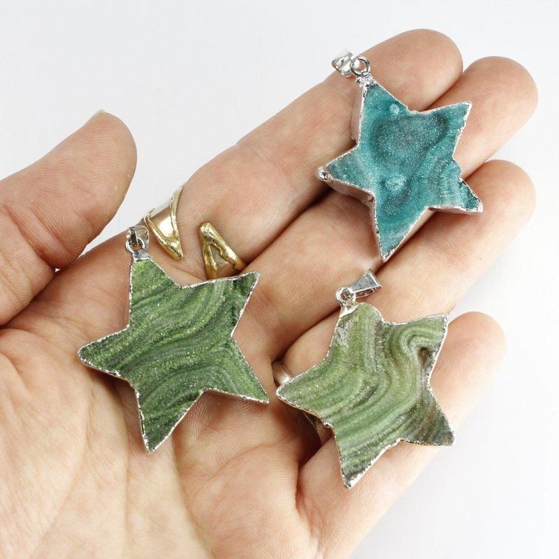 Silver Plated Natural Druzy Agate Star Pendants | Dyed & Natural-Nature's Treasures