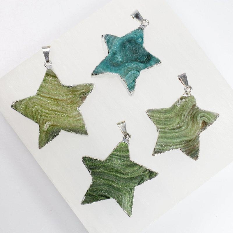 Silver Plated Natural Druzy Agate Star Pendants | Dyed & Natural-Nature's Treasures