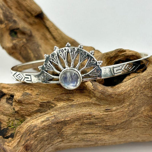 Silver Rainbow Moonstone Cuff Bracelets || .925 Sterling Silver-Nature's Treasures