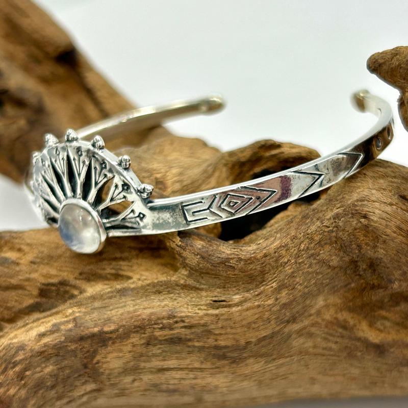 Silver Rainbow Moonstone Cuff Bracelets || .925 Sterling Silver-Nature's Treasures