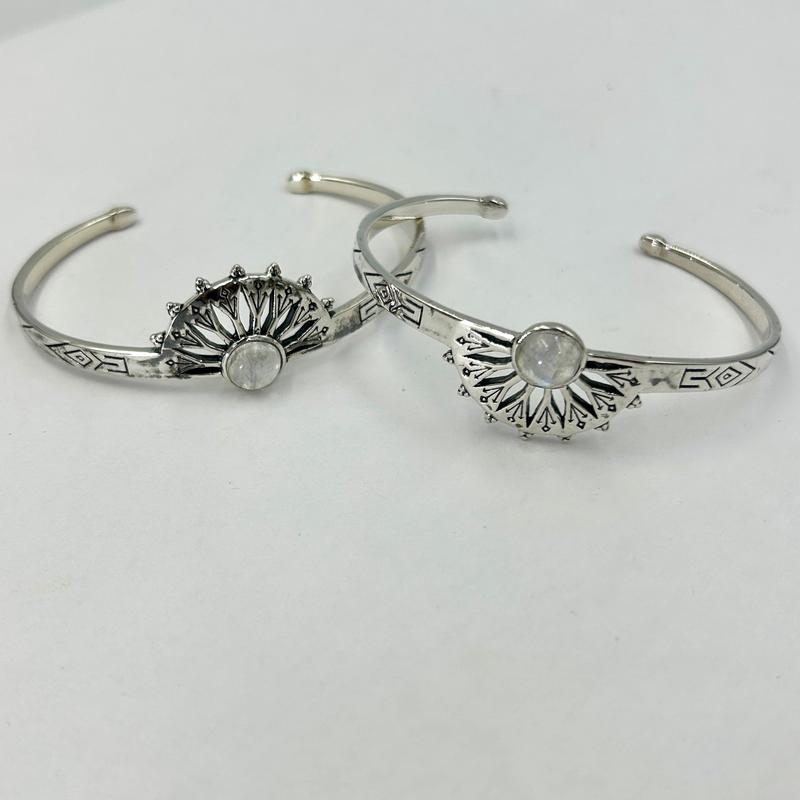 Silver Rainbow Moonstone Cuff Bracelets || .925 Sterling Silver-Nature's Treasures