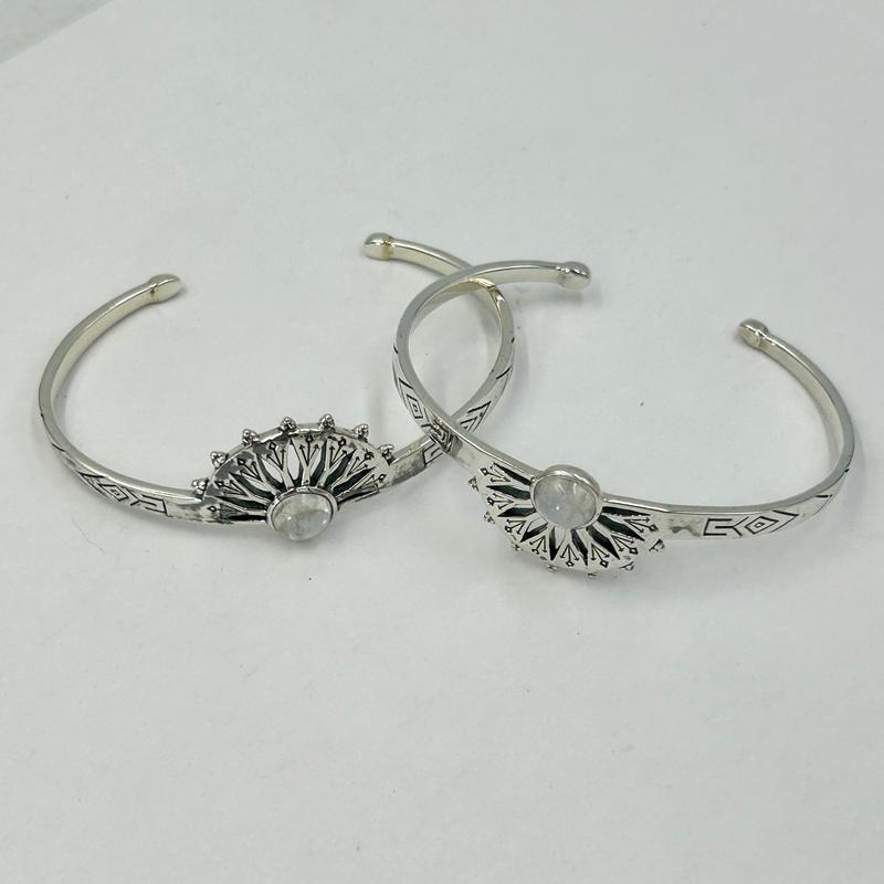 Silver Rainbow Moonstone Cuff Bracelets || .925 Sterling Silver-Nature's Treasures