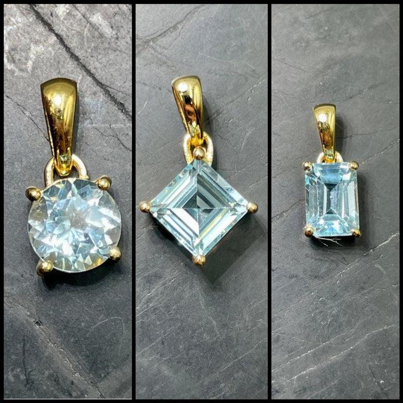 Sky Blue Topaz Faceted Dainty Pendants | 14k Vermeil Gold | Brazil-Nature's Treasures