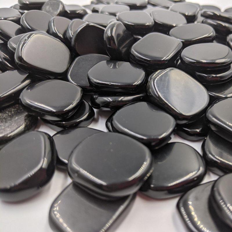 Small Black Obsidian Glass Pocket Flat Stones || Protection-Nature's Treasures