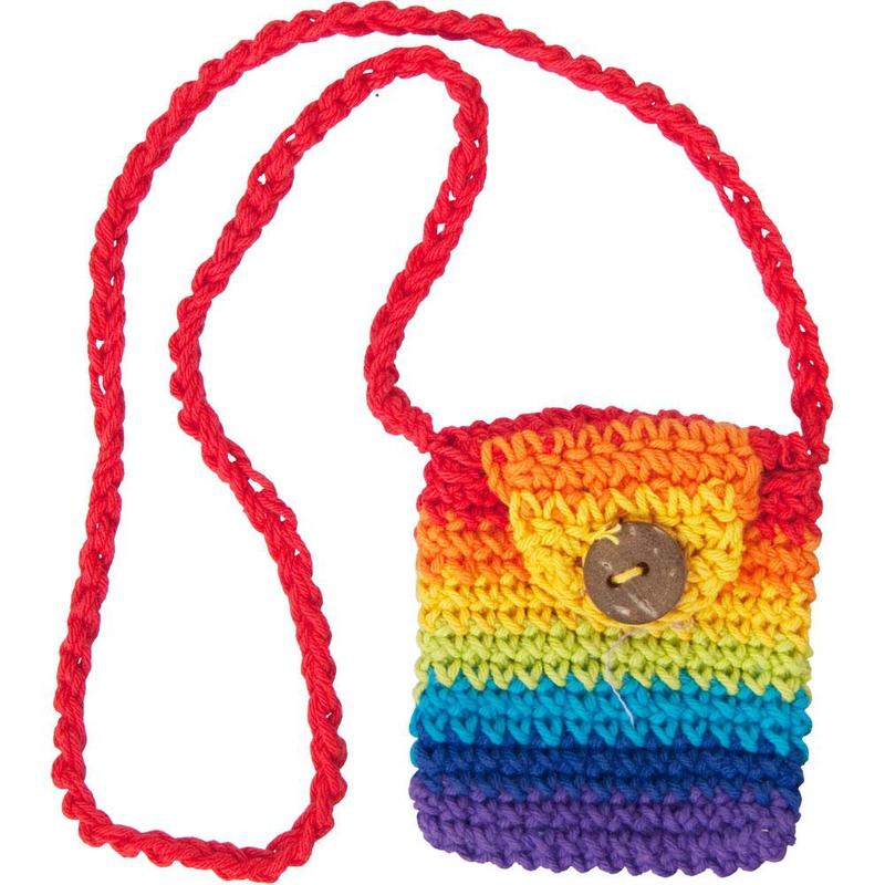 Small Crochet Cotton Crystal Necklace Pouch || Rainbow