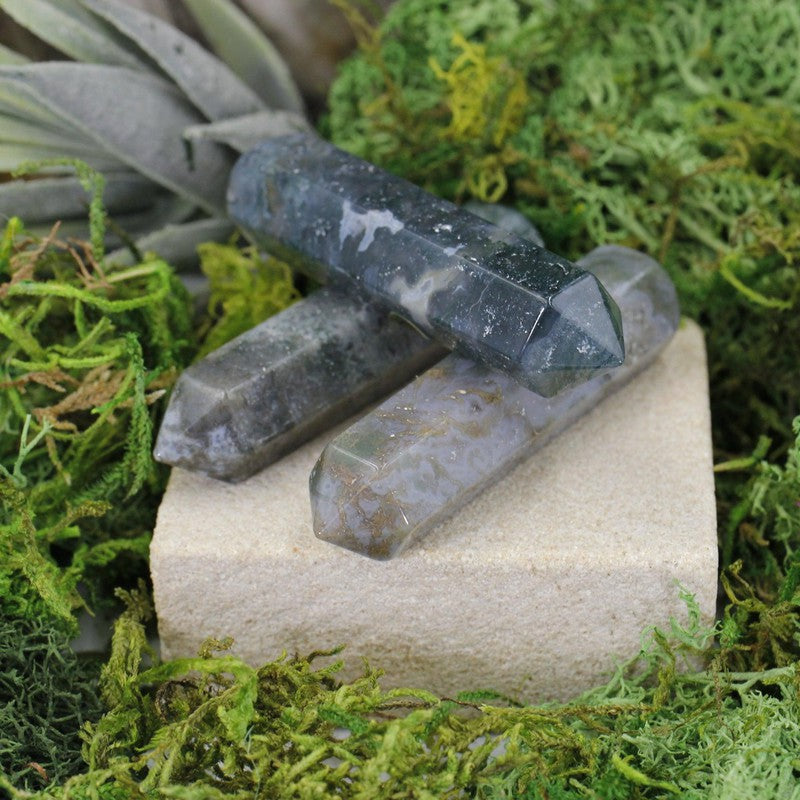 Small Moss Agate Massage Point Tool || Balance-Nature's Treasures