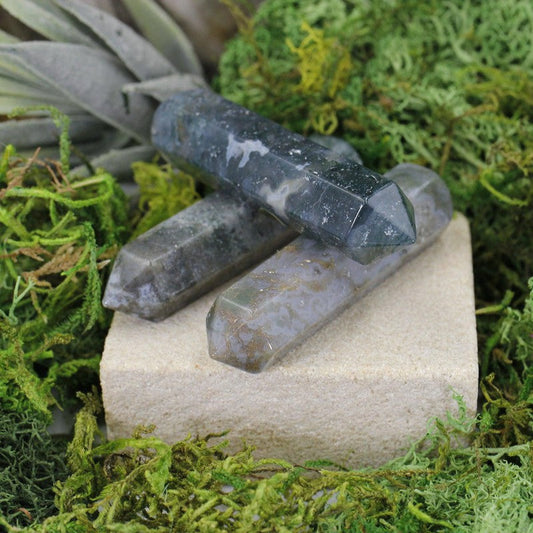 Small Moss Agate Massage Point Tool || Balance-Nature's Treasures