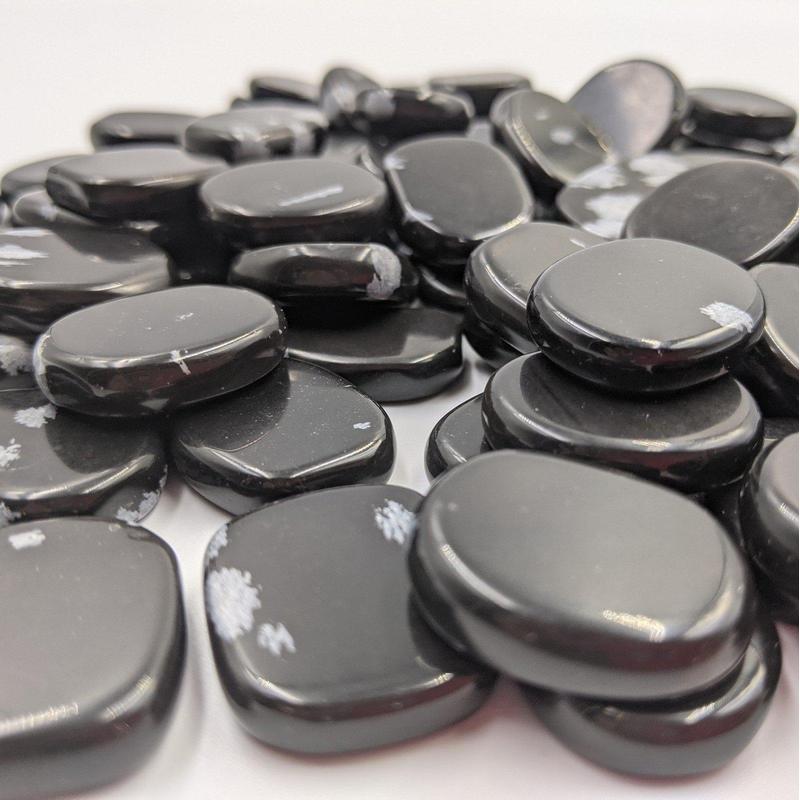 Small Snowflake Obsidian Glass Pocket Flat Stones || Mexico