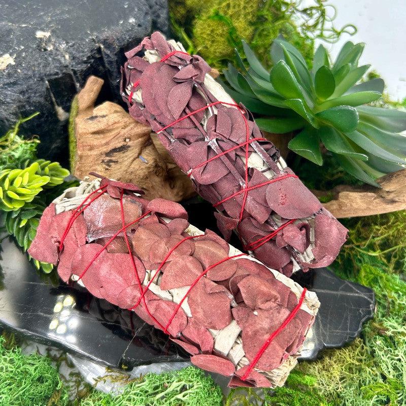 Smudge Bundle Sticks || White Sage and Red Rose-Nature's Treasures