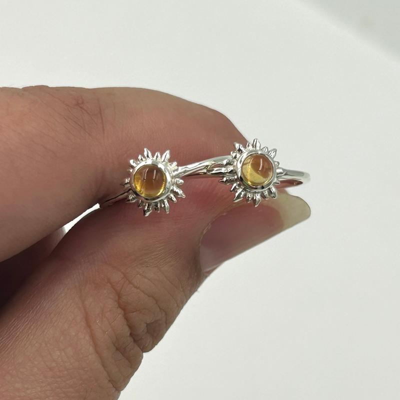 Sun Design Citrine Rings || .925 Sterling Silver-Nature's Treasures