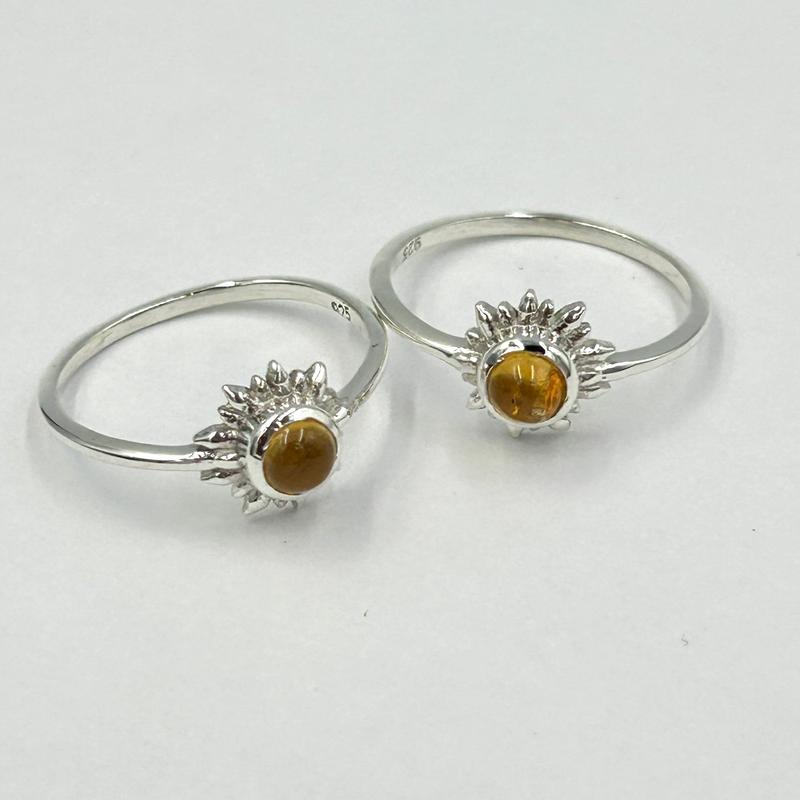 Sun Design Citrine Rings || .925 Sterling Silver-Nature's Treasures