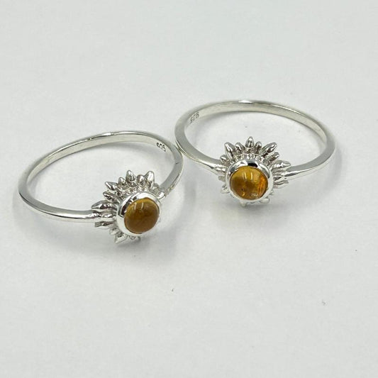 Sun Design Citrine Rings || .925 Sterling Silver-Nature's Treasures