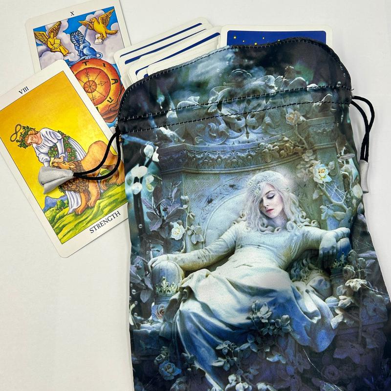 "Tarot de la Nuit Oracle Bag" Dupion Silk Drawstring Accessory Bag-Nature's Treasures