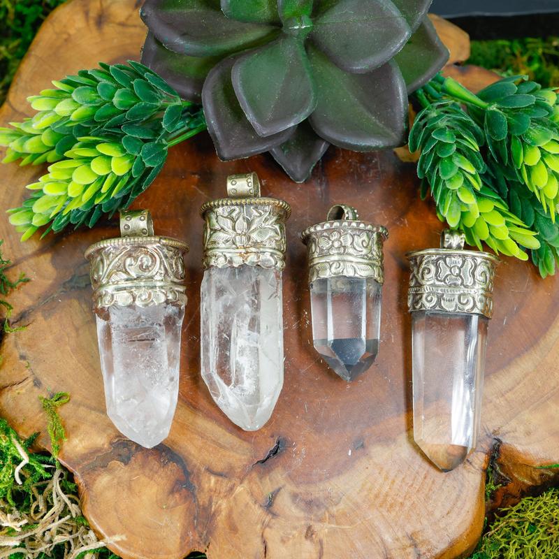 Tibetan Silver Clear Quartz Point Pendants || Trunk Show-Nature's Treasures