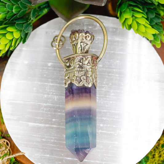 Tibetan Silver Fluorite and Amethyst Pendants || Trunk Show-Nature's Treasures
