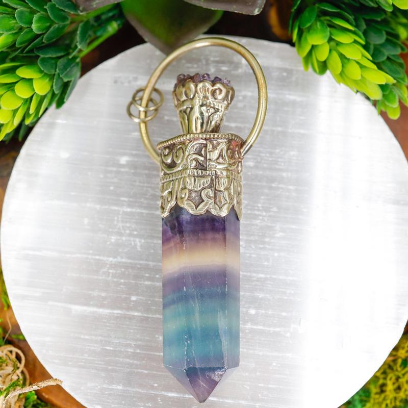 Tibetan Silver Fluorite and Amethyst Pendants || Trunk Show-Nature's Treasures