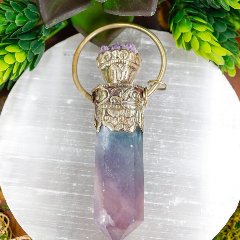 Tibetan Silver Fluorite and Amethyst Pendants || Trunk Show-Nature's Treasures