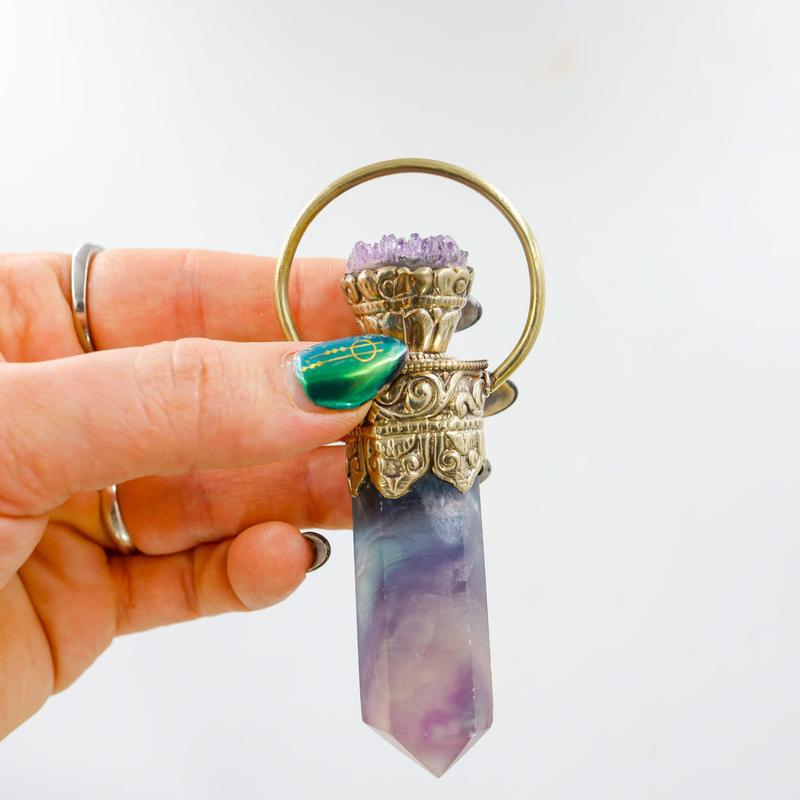 Tibetan Silver Fluorite and Amethyst Pendants || Trunk Show-Nature's Treasures