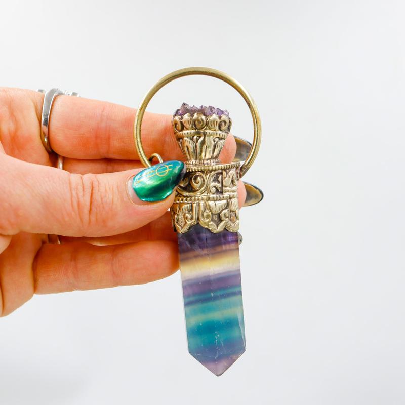 Tibetan Silver Fluorite and Amethyst Pendants || Trunk Show-Nature's Treasures