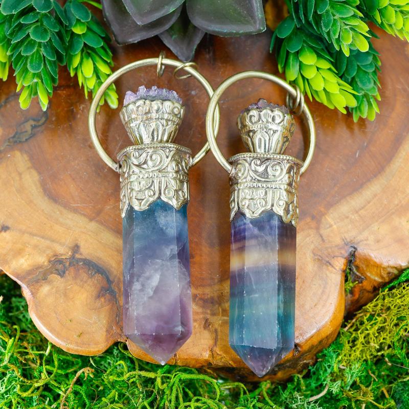 Tibetan Silver Fluorite and Amethyst Pendants || Trunk Show