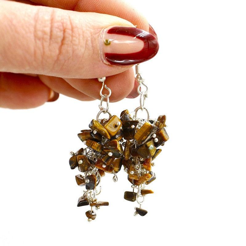 Tiger's Eye Chandelier Chip Earrings || Silver Plated French Hook-Nature's Treasures