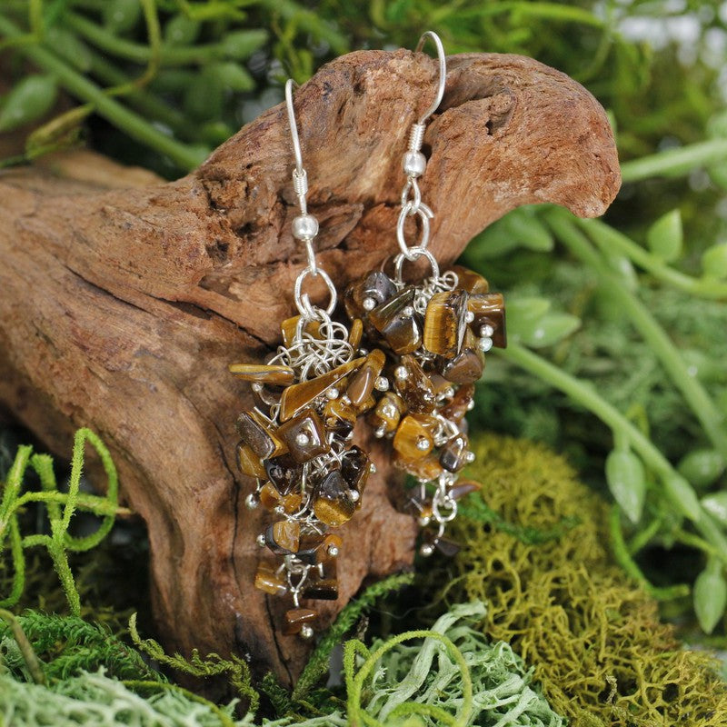 Tiger's Eye Chandelier Chip Earrings || Silver Plated French Hook-Nature's Treasures