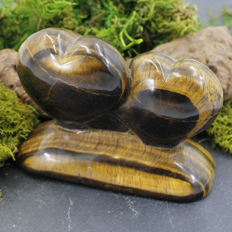 Tiger's Eye Double Heart Statue-Nature's Treasures