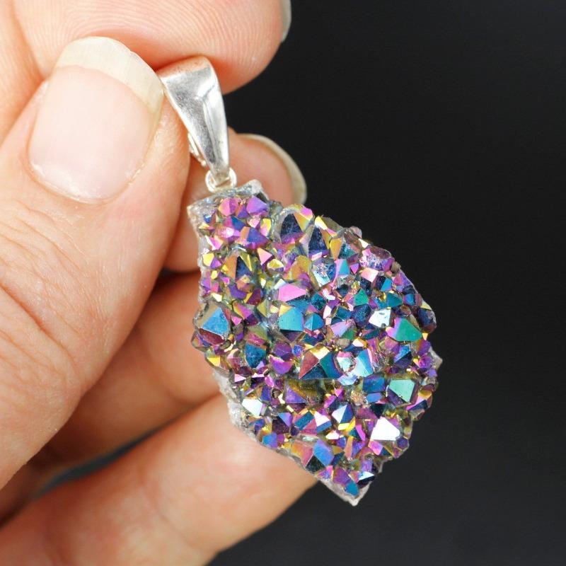 Titanium Aura Coated Amethyst, Quartz Cluster Pendants-Nature's Treasures