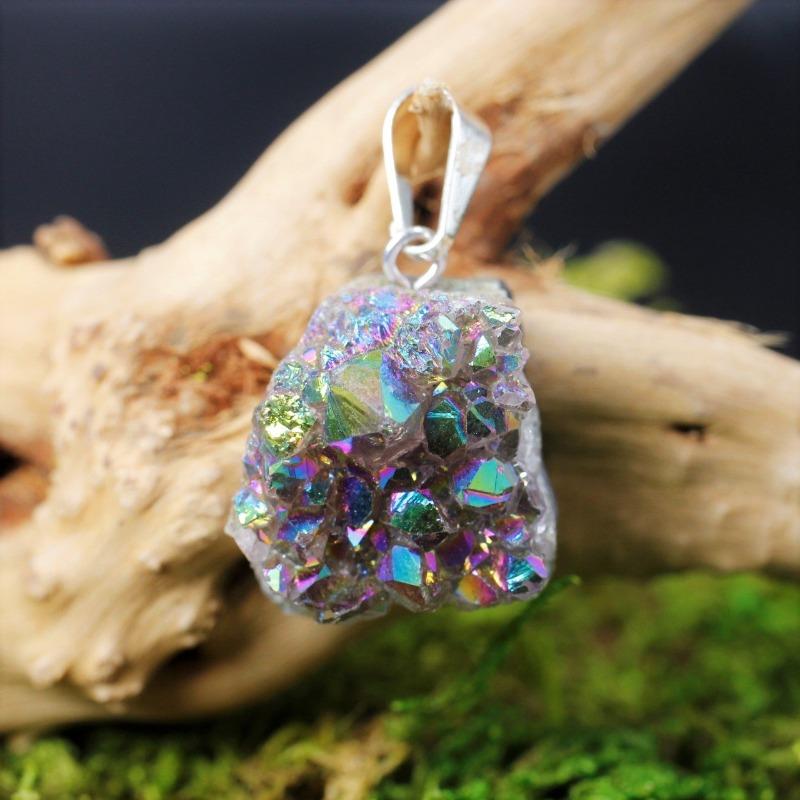 Titanium Aura Coated Amethyst, Quartz Cluster Pendants-Nature's Treasures