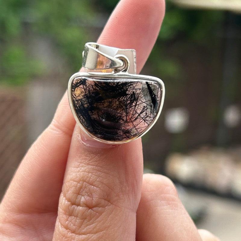 Tourmalinated Quartz Pendant || .925 Sterling Silver-Nature's Treasures