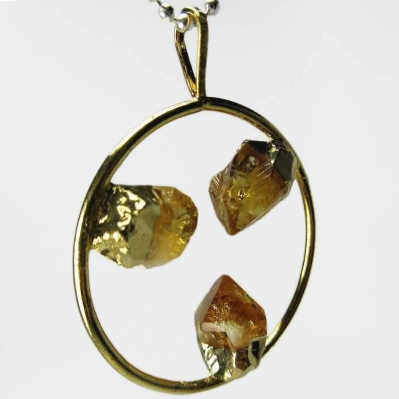 Tri-point Citrine Gold Plated Circle Pendant