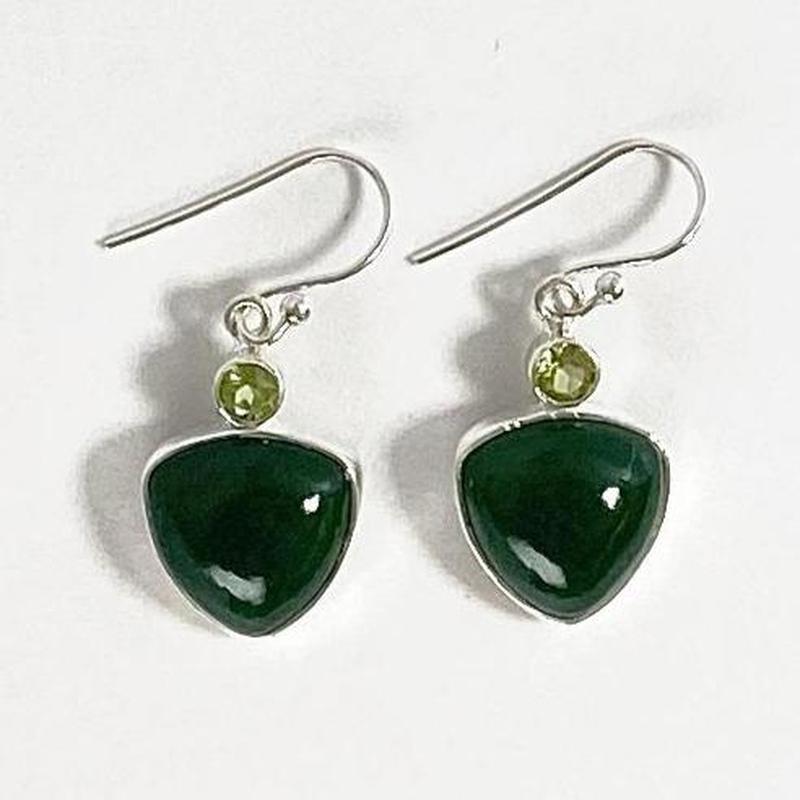 Triangle Cut Jade With Peridot French Hook Earrings || .925 Sterling Silver-Nature's Treasures