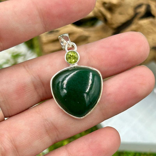 Triangle Cut Jade With Peridot Pendant || .925 Sterling Silver-Nature's Treasures
