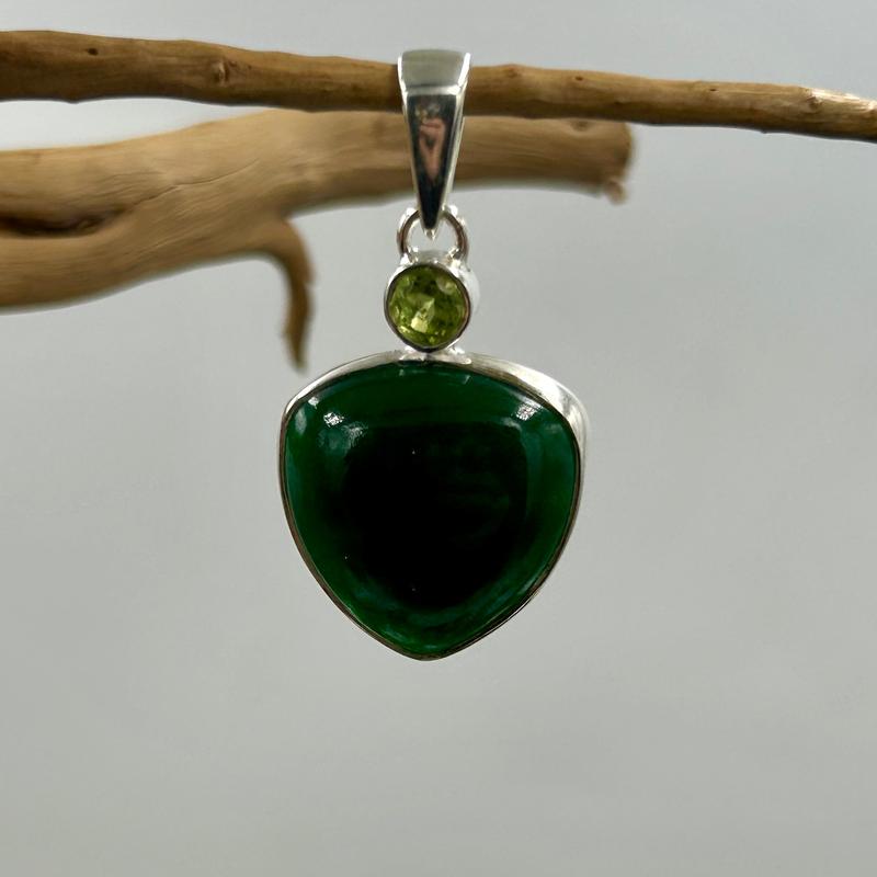 Triangle Cut Jade With Peridot Pendant || .925 Sterling Silver-Nature's Treasures