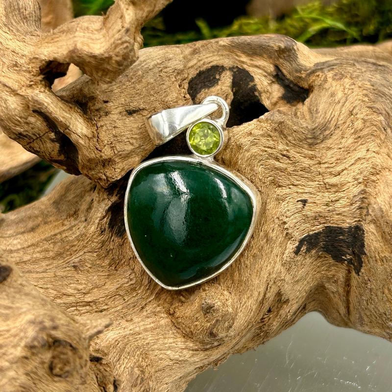 Triangle Cut Jade With Peridot Pendant || .925 Sterling Silver-Nature's Treasures