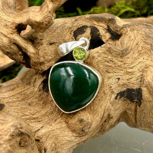 Triangle Cut Jade With Peridot Pendant || .925 Sterling Silver-Nature's Treasures