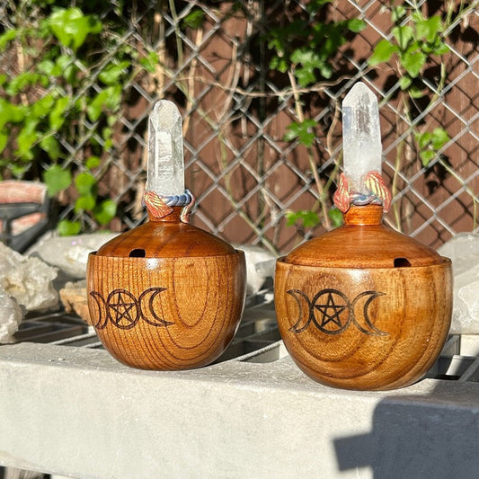 Triple Goddess Herb Bowls W/ Quartz Point-Nature's Treasures