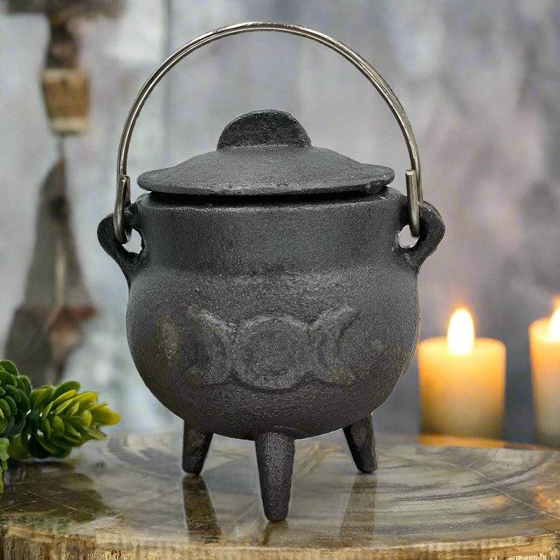 Triple Moon Iron Cauldron Incense Burner