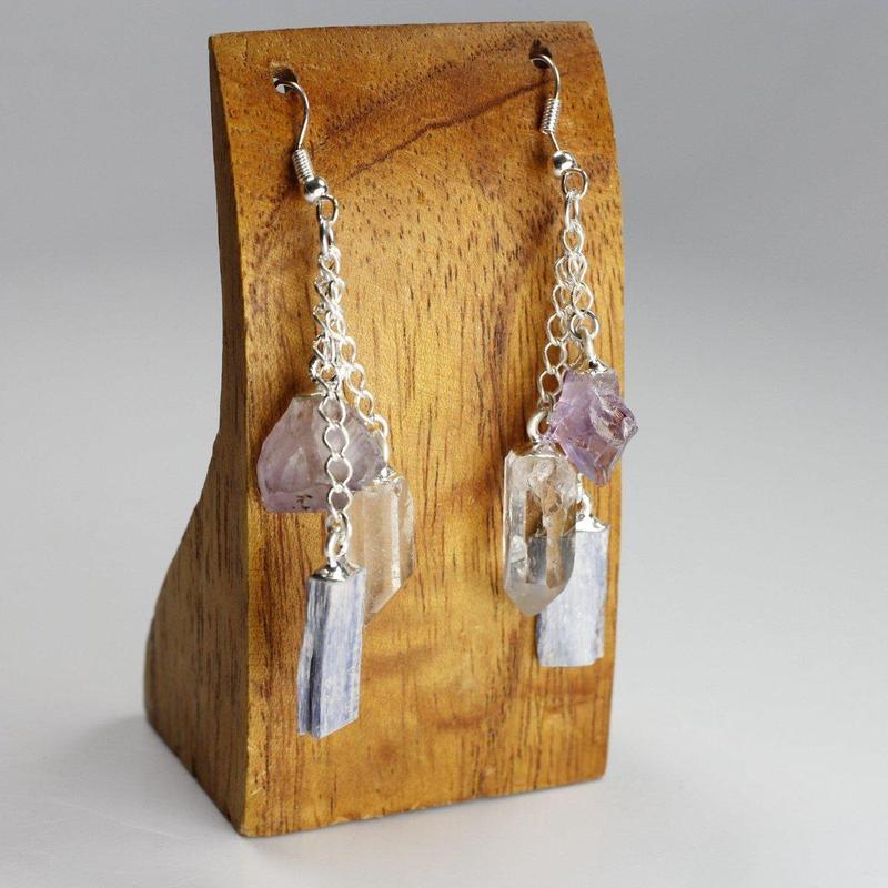 Triple Rough Stone Chandelier Chain Earrings || Silver Plated-Nature's Treasures