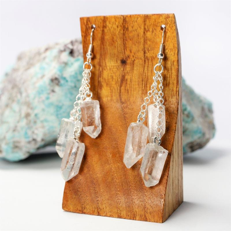 Triple Rough Stone Chandelier Chain Earrings || Silver Plated-Nature's Treasures