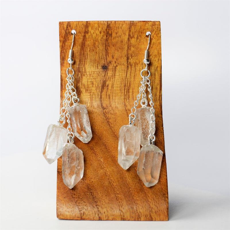 Triple Rough Stone Chandelier Chain Earrings || Silver Plated-Nature's Treasures