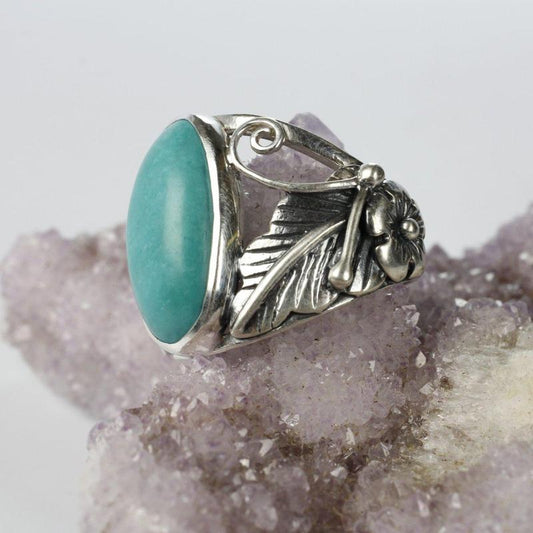 Turquoise Floral Design Ring || .925 Sterling Silver || Anxiety Calmer-Nature's Treasures