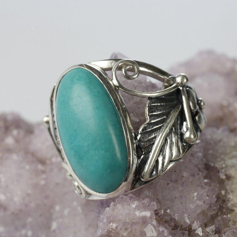 Turquoise Floral Design Ring || .925 Sterling Silver || Anxiety Calmer-Nature's Treasures