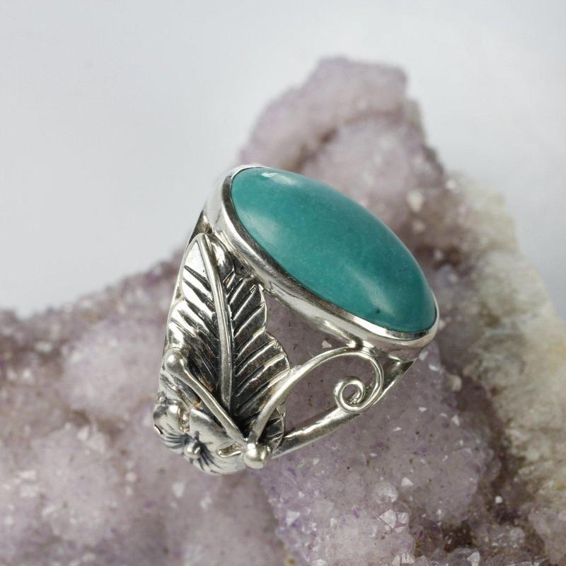 Turquoise Floral Design Ring || .925 Sterling Silver || Anxiety Calmer-Nature's Treasures