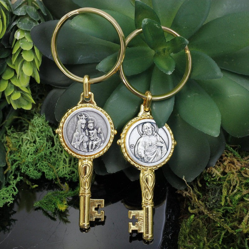 Two-Sided Saint Virgin Mary Keychains || Gold Plated Metal-Nature's Treasures